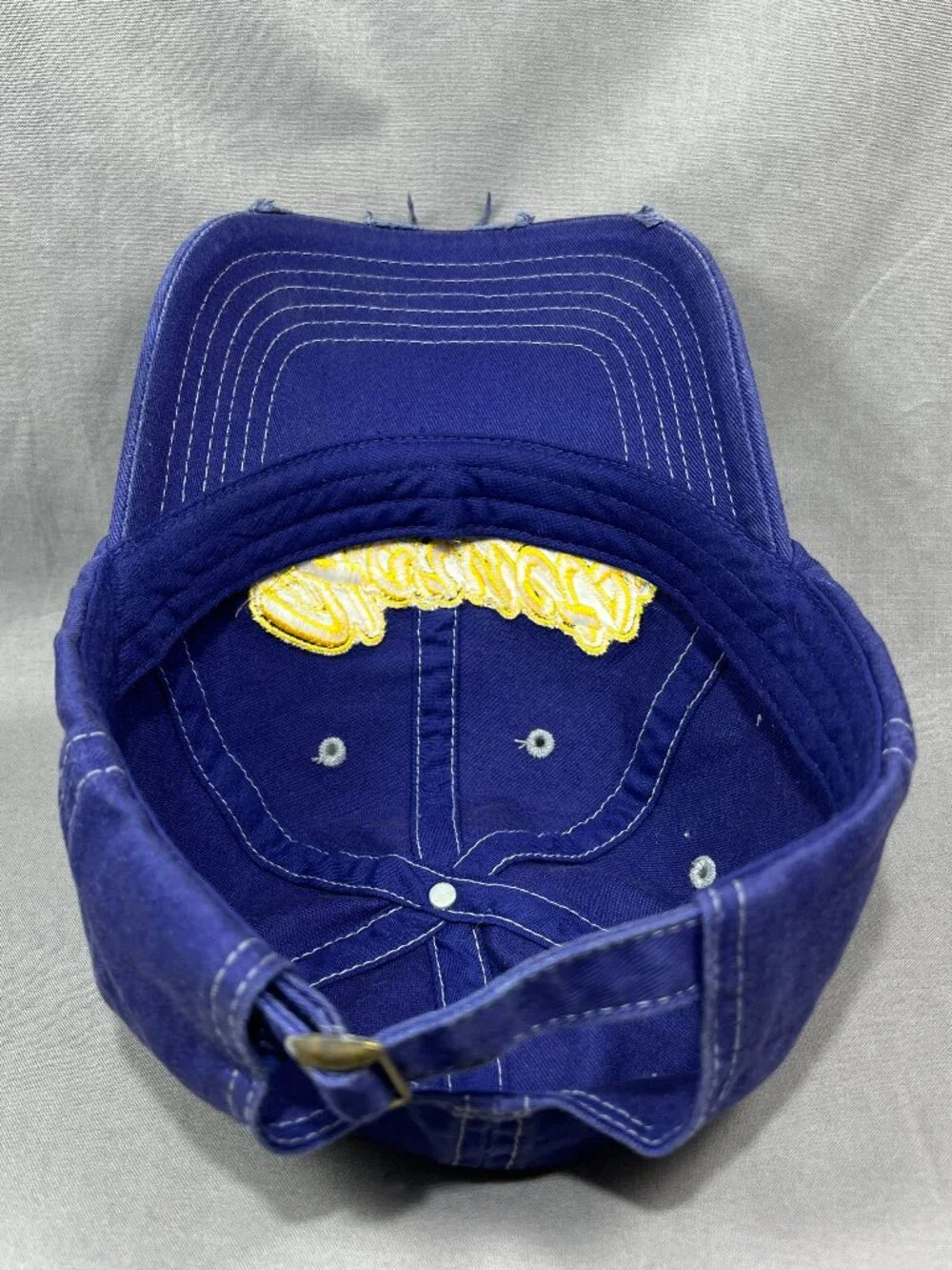 My Town Originals Hornets Hat Blue Yellow Distressed Script Adjustable Dad Cap